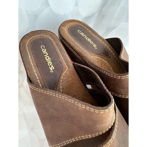 Vtg Y2K CANDIES 9 brown Suede Chunky Platform Heels Sandals Boho Hippie Brazil - Picture 5 of 12
